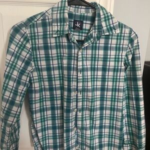 Boy’s Green and Teal Plaid Button-Up Shirt